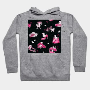 Fashion Bird Pattern - Black & Pink Hoodie